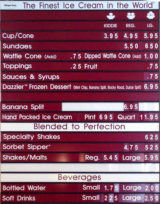haagen dazs price list