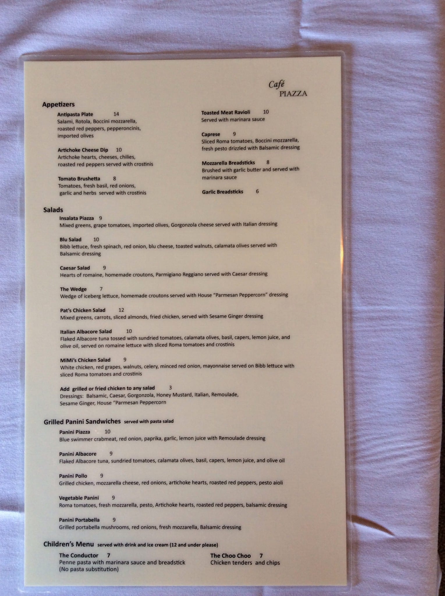 Menu at Cafe Piazza, Collierville, 139 S Rowlett St