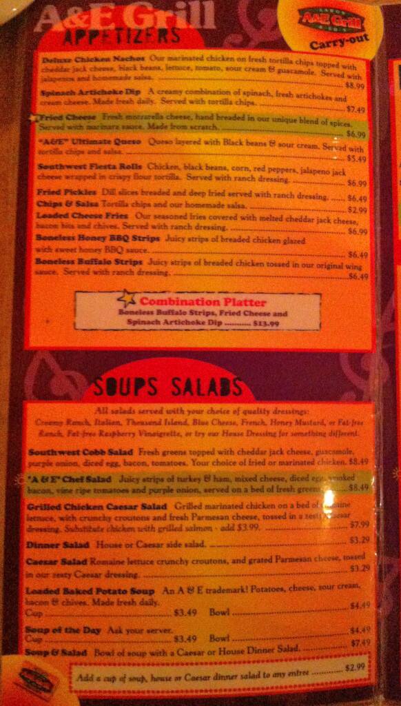 Menu at A & E Grill steakhouse, Chickasha