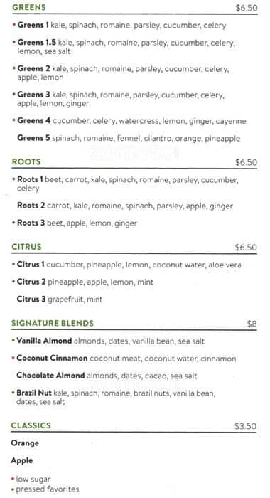 extract juicery menu