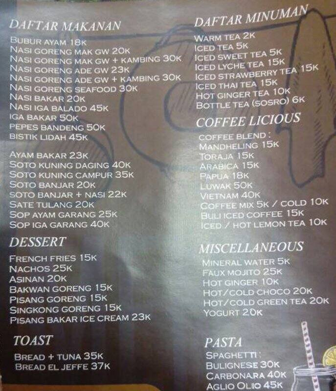 Menu At Waroeng Buli Buli Cafe Bogor