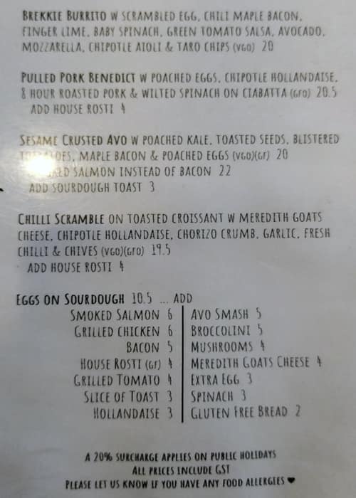 Menu at Habitat cafe, Ashburton