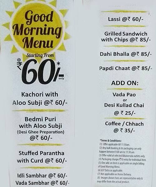 Menu at Bikanervala, Neemrana