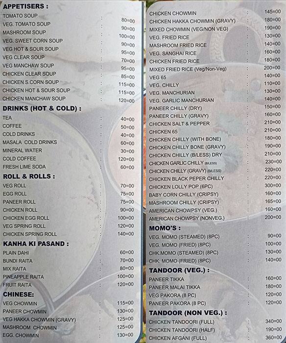 New Kanha's Kitchen menu