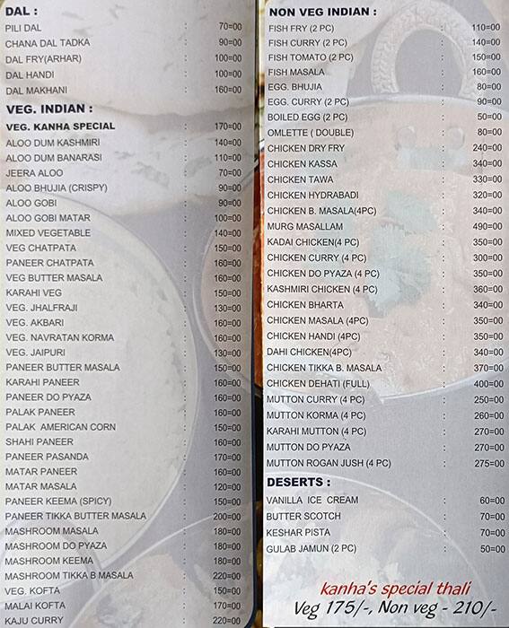 New Kanha's Kitchen menu