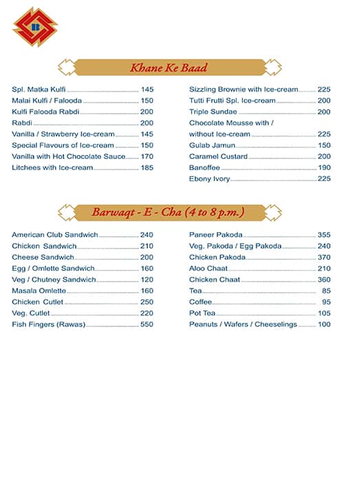 Sheetal Bukhara menu