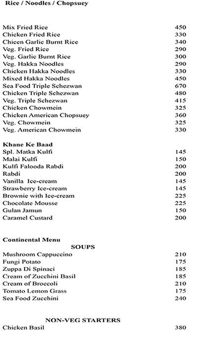 Sheetal Bukhara menu