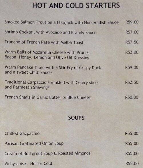 Le Souffle Bistro Menu, Menu for Le Souffle Bistro, Fourways, Sandton