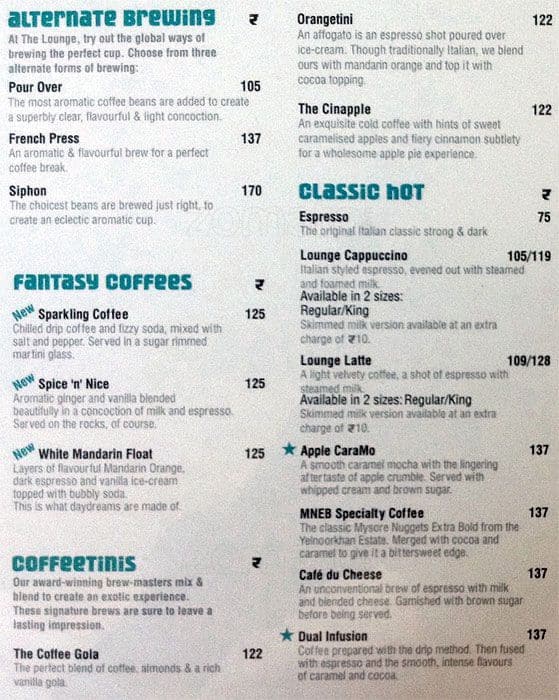 Cafe Coffee Day Lounge Menu, Menu for Cafe Coffee Day Lounge