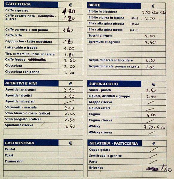 Menu di Bar Allegria 