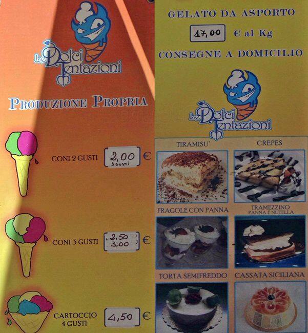 Menu di Gelateria Le Dolci Tentazioni 