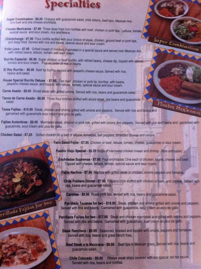 Menu At Pueblo Viejo Mexican Restaurant Algoodcookeville Cookeville 410 W Main St