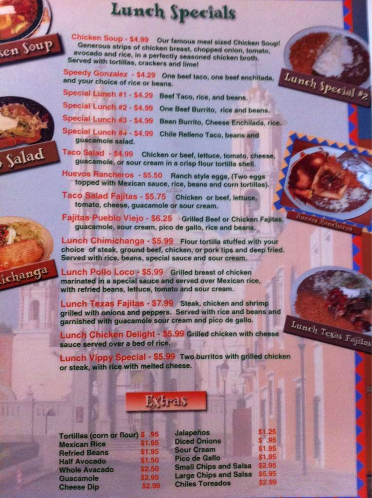 Menu At Pueblo Viejo Mexican Restaurant Algoodcookeville Cookeville 410 W Main St
