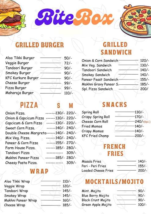 Menu of Bite Box, Civil Lines, Ludhiana