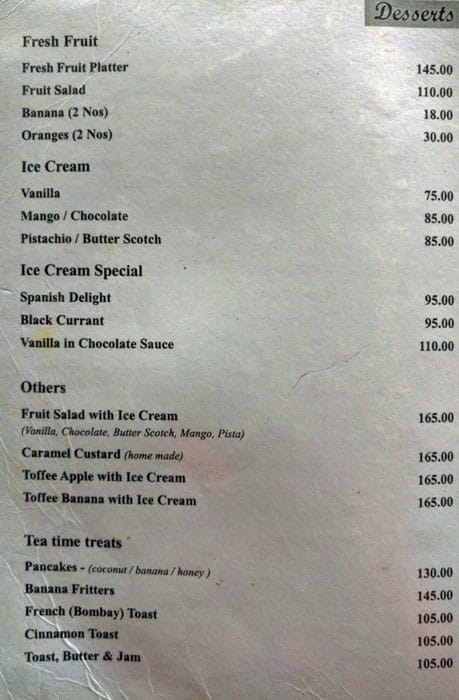 Green Hotel menu