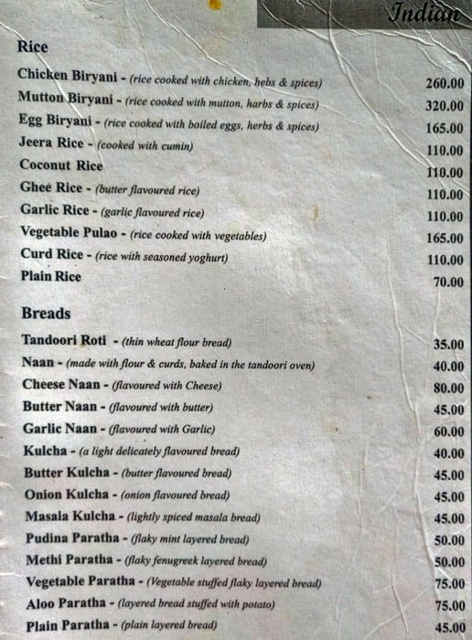 Green Hotel menu