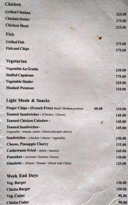 Green Hotel menu