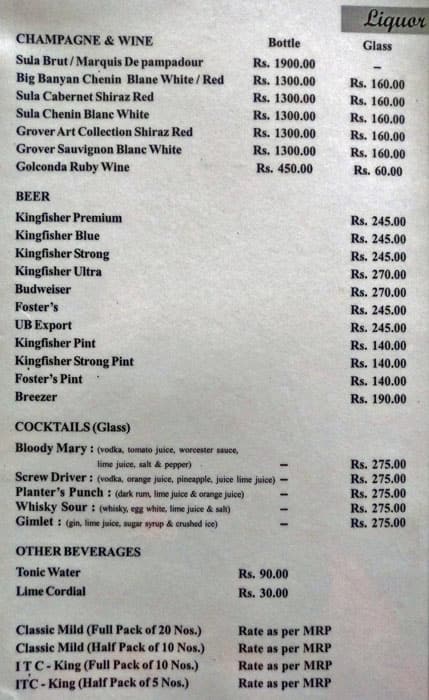Green Hotel menu