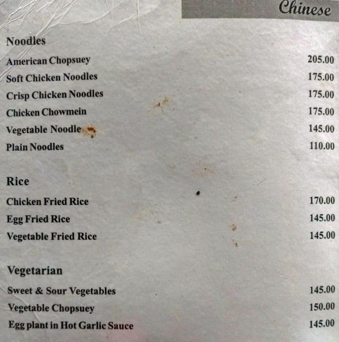 Green Hotel menu