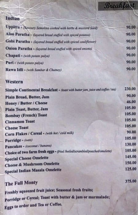 Green Hotel menu