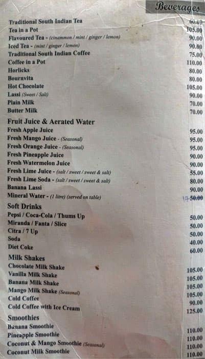 Green Hotel menu