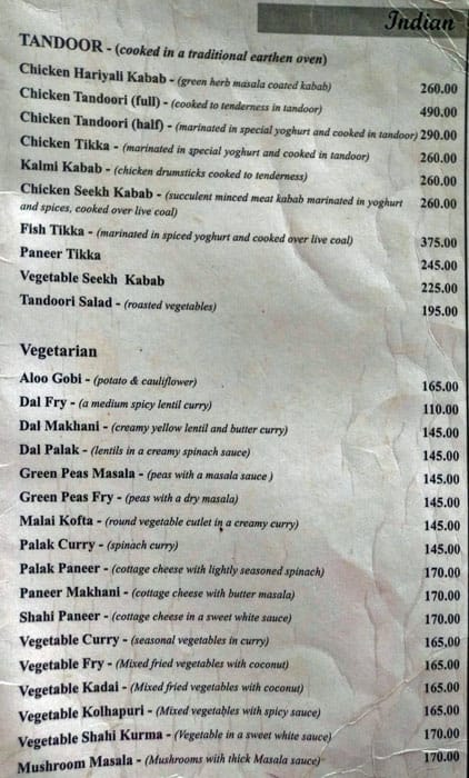 Green Hotel menu