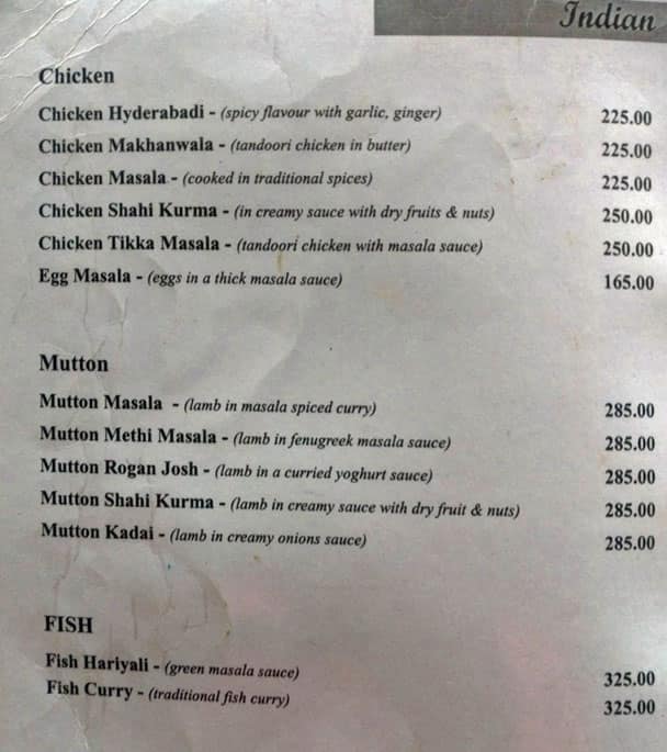 Green Hotel menu