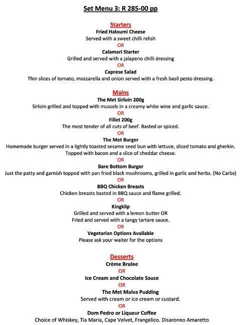 Menu at The Met Grill restaurant, Randburg