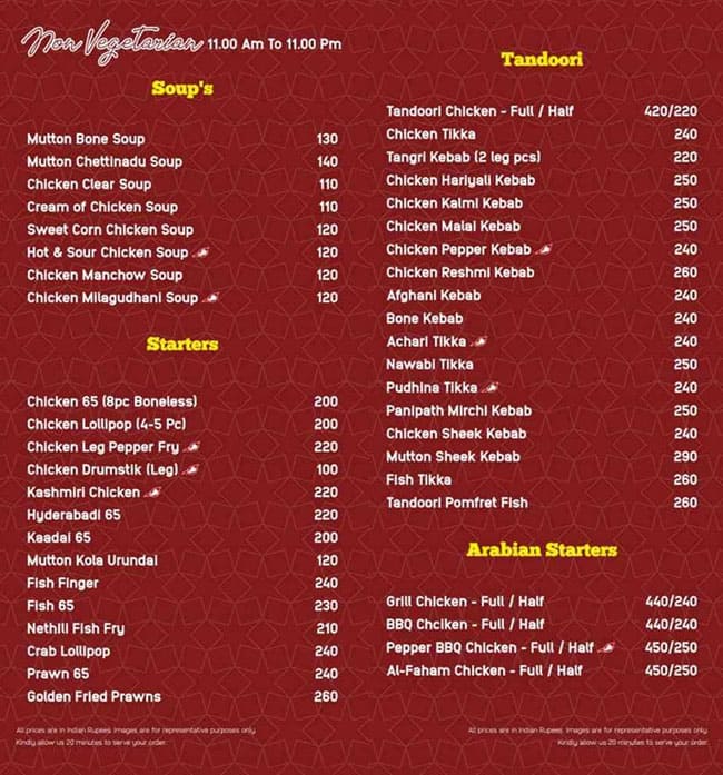 Menu Of Ambur Star Briyani Velachery Chennai