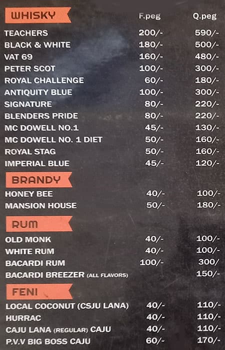 Moonlight Bar & Restaurant menu