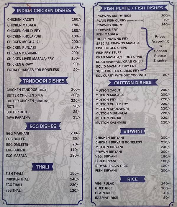 Moonlight Bar & Restaurant menu