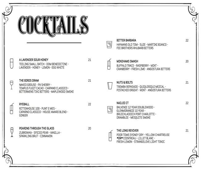 Carta de The Collection Bar