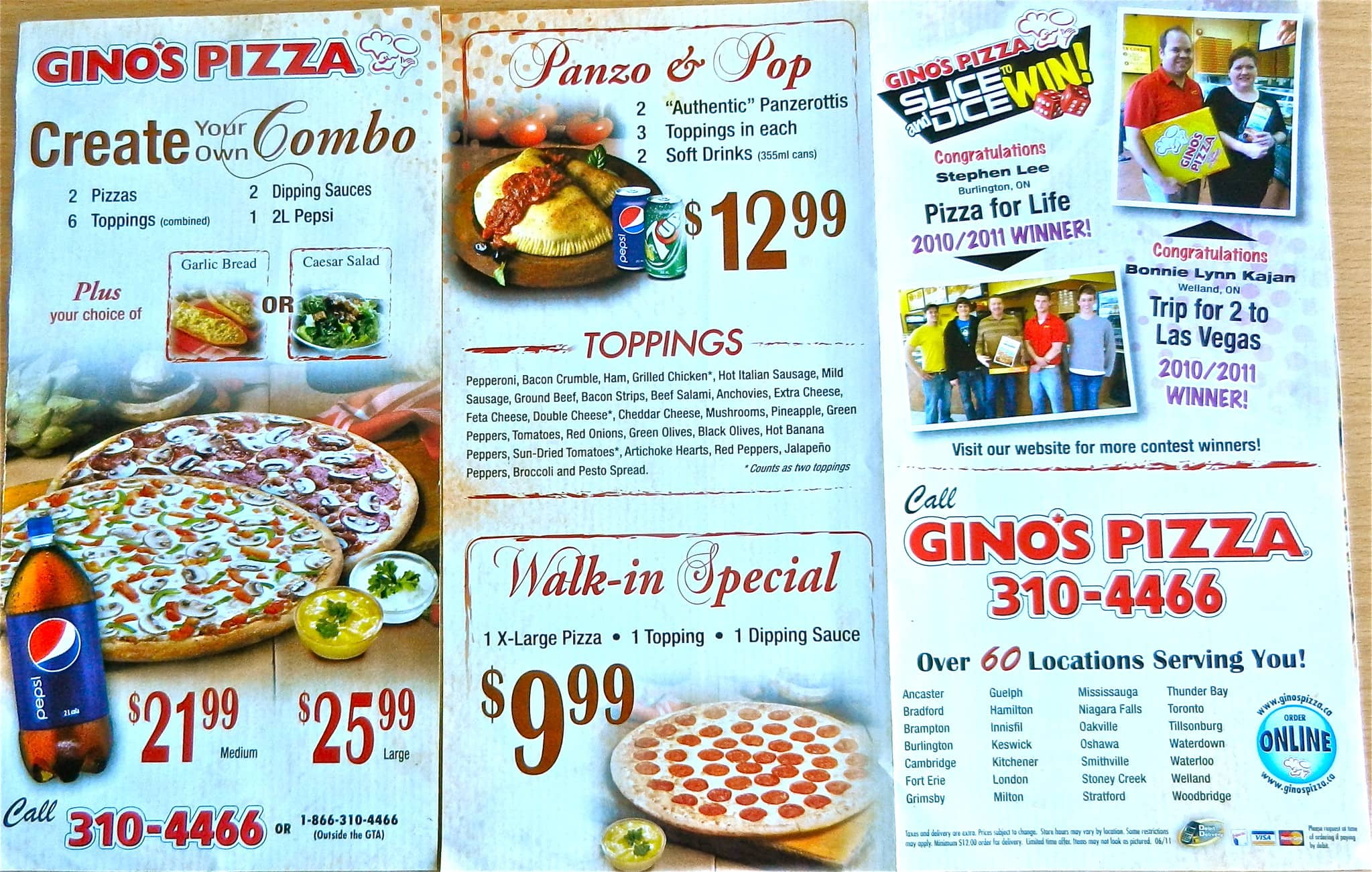 Gino's Pizza Menu, Menu for Gino's Pizza, Guelph, Guelph Urbanspoon