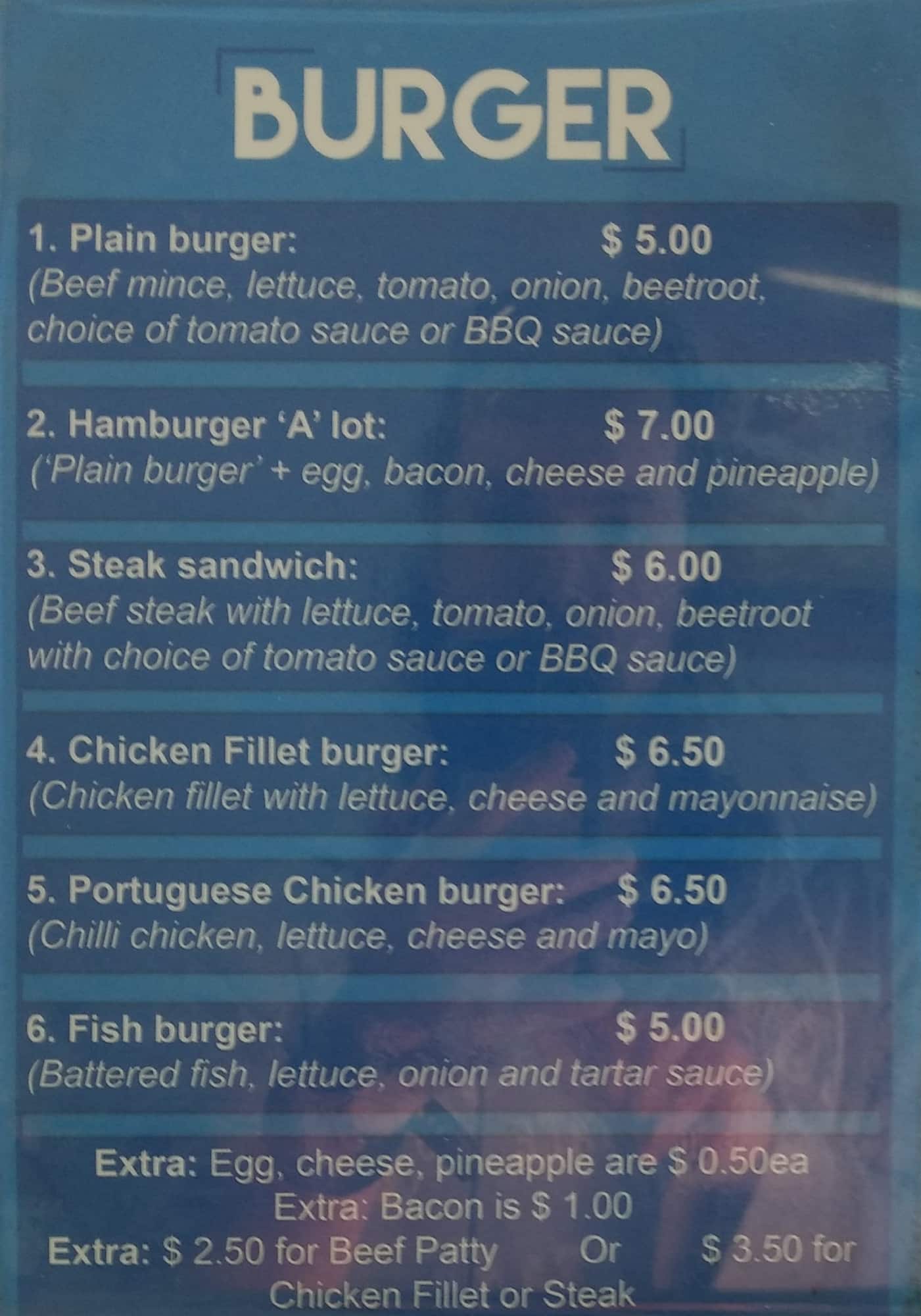 Menu at Darya Food Bar, Matraville