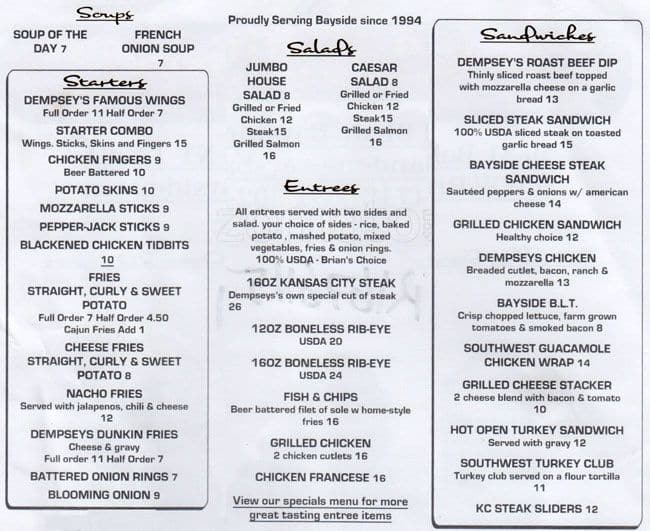 Brian Dempsey's American Ale House Menu - Urbanspoon/Zomato