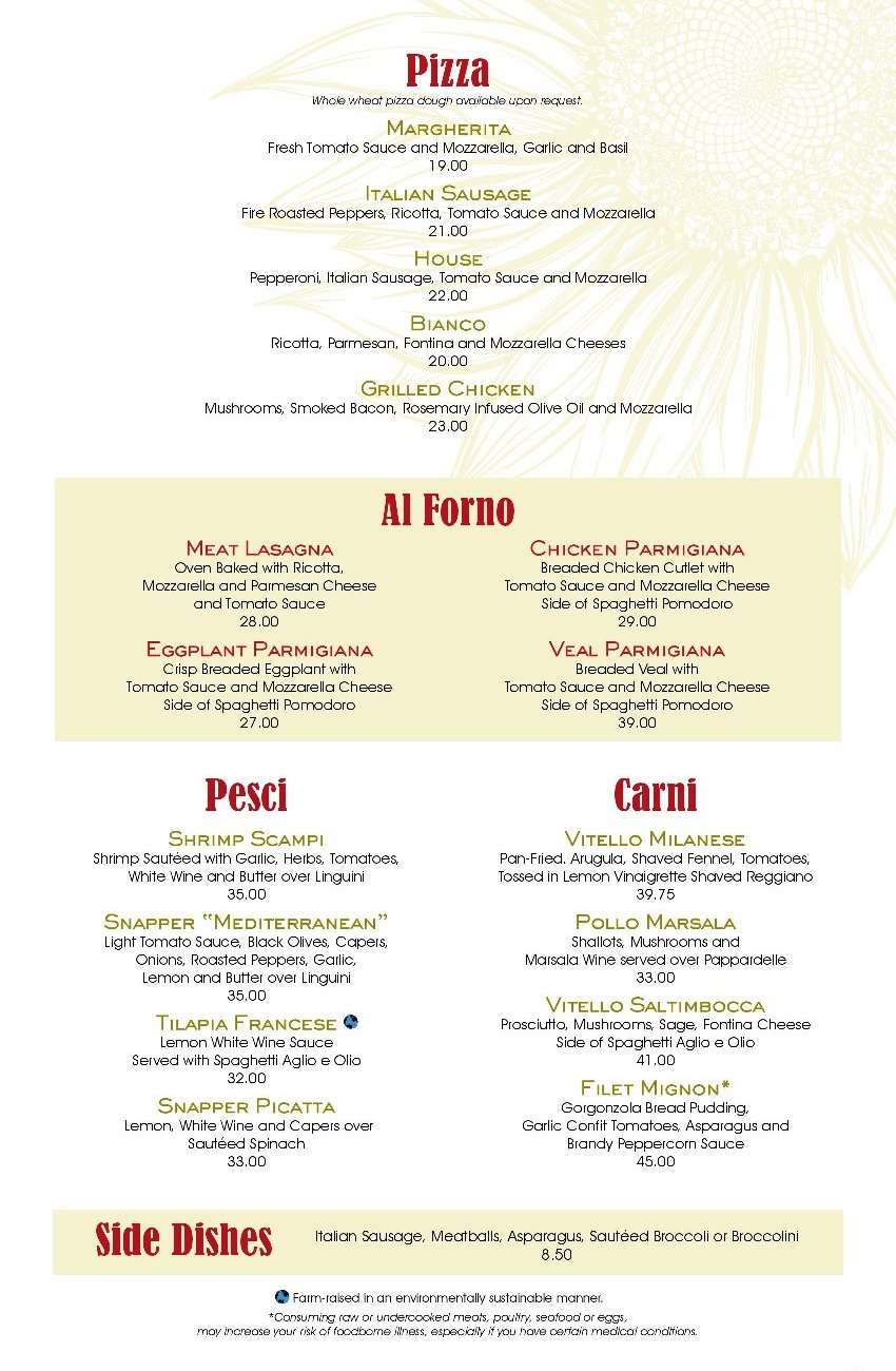 The Italian Restaurant menu