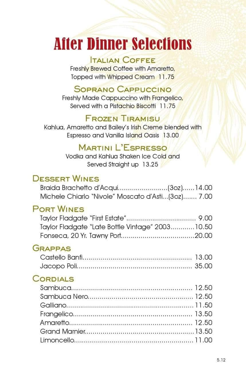 The Italian Restaurant menu