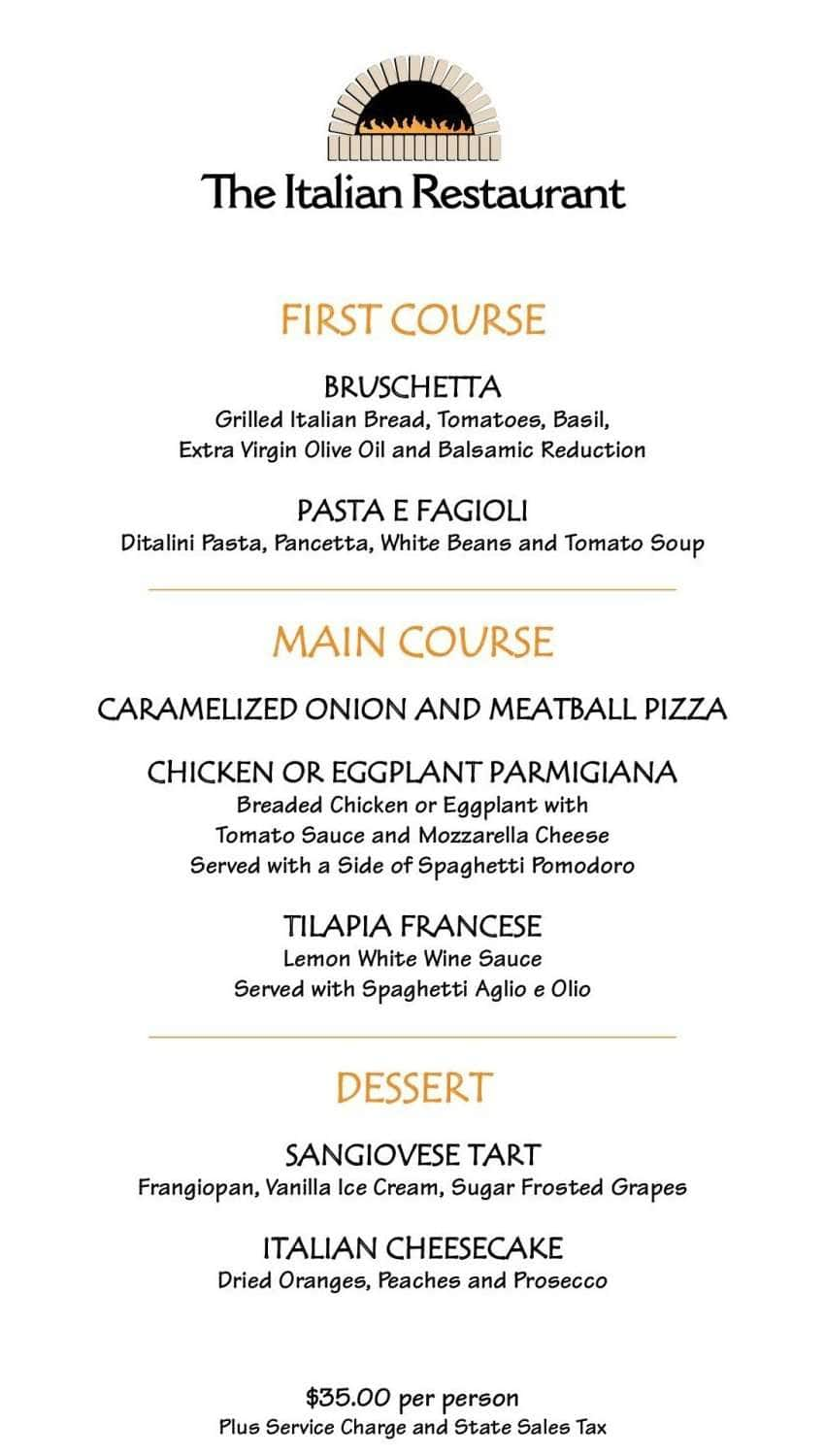 The Italian Restaurant menu