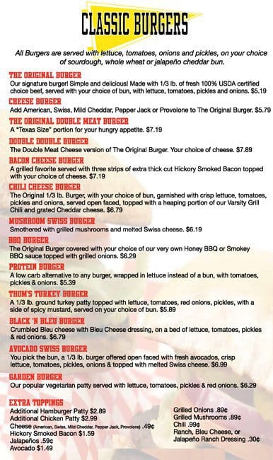 The Varsity Grill Menu, Menu for The Varsity Grill, Lake Highlands ...