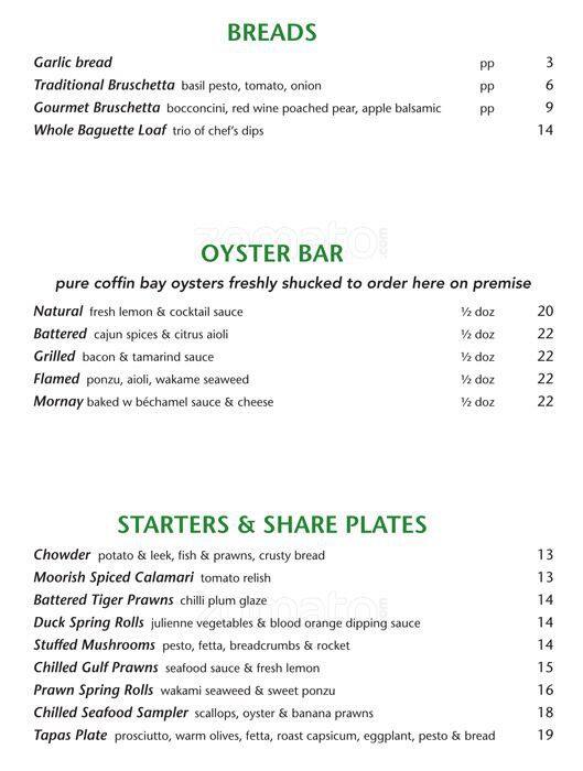 Menu at Splash Seafood Restaurant, Cairns