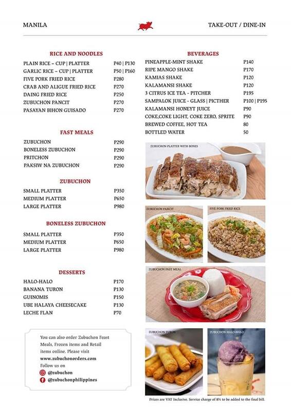 Menu at Zubuchon Makati Assembly Grounds restaurant, Makati