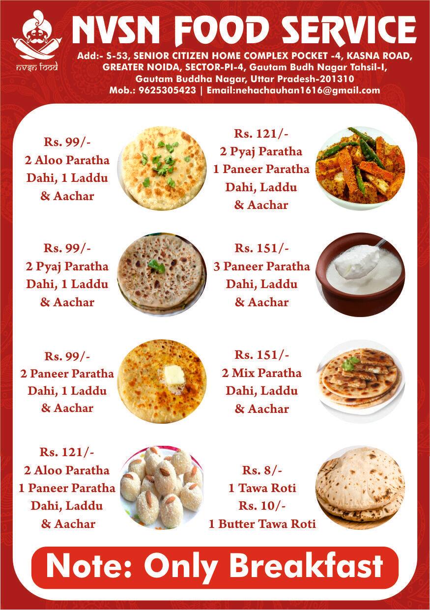Menu of NVSN Food Service, Omega 1, Greater Noida