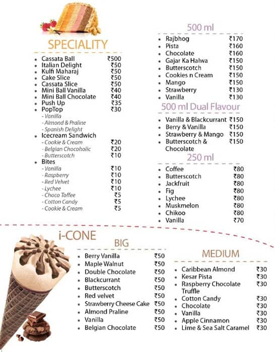 Arun Ice Creams menu