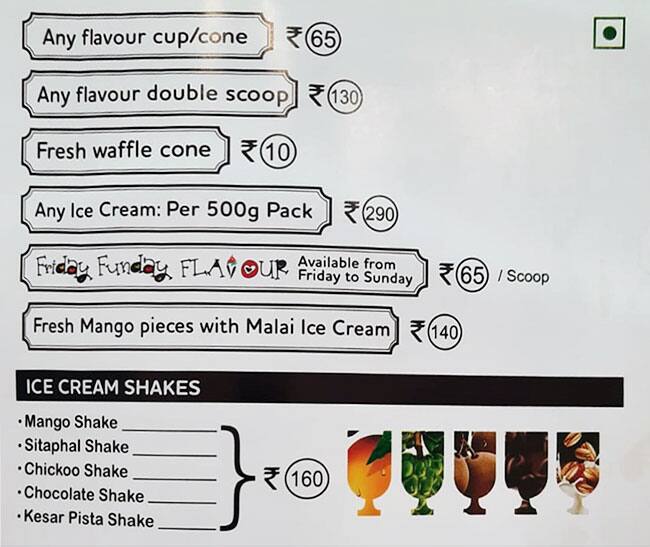 Natural Ice Cream menu