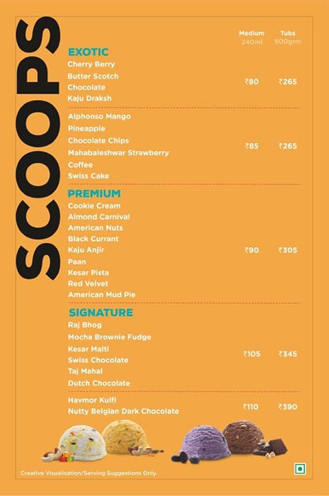 Havmor Havfunn Icecream menu