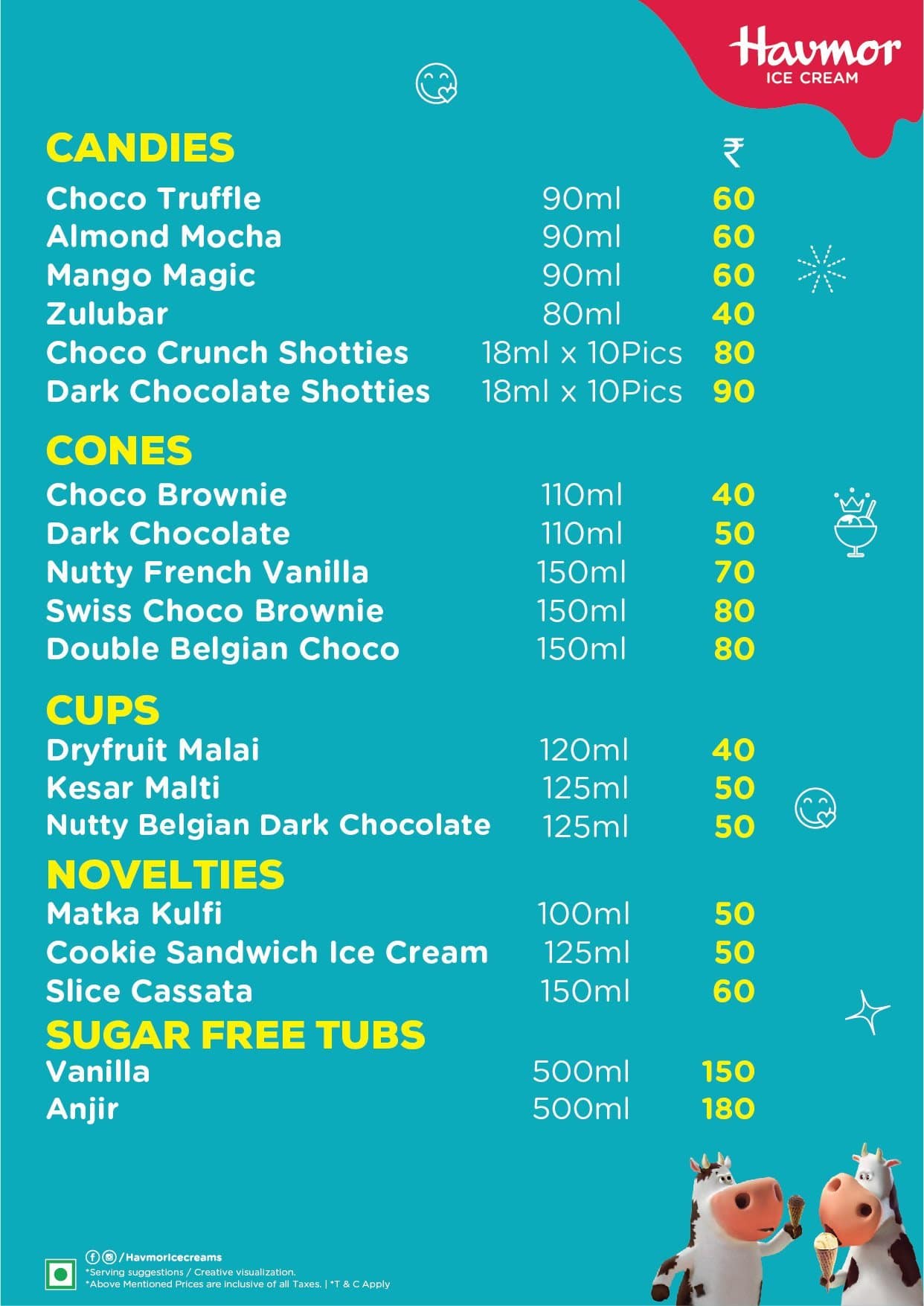 Havmor Havfunn Icecream menu