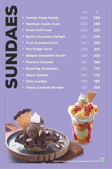 Havmor Havfunn Icecream menu