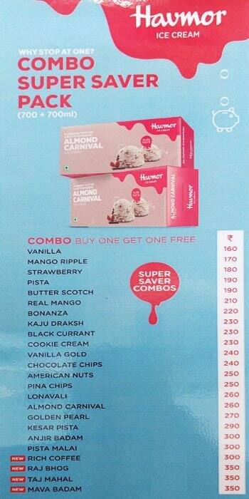havmor ice cream brick menu