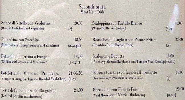 Menu di Ristorante Bagutta 