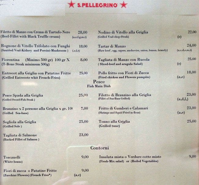 Menu di Ristorante Bagutta 